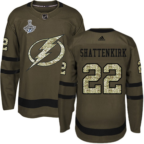 Men Adidas Tampa Bay Lightning #22 Kevin Shattenkirk Green Salute to Service 2020 Stanley Cup Champions Stitched NHL Jersey